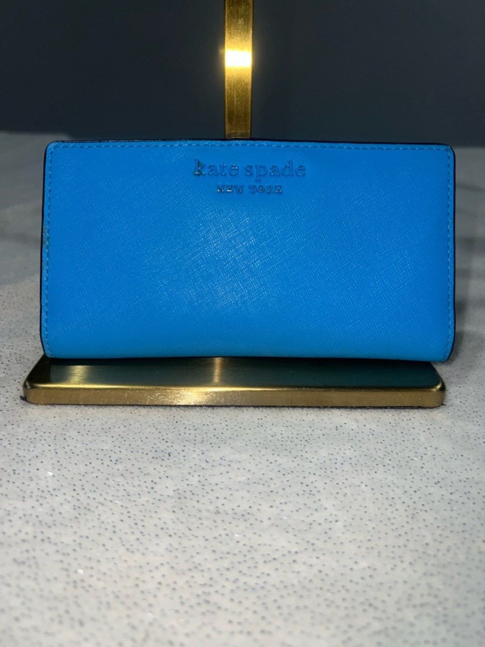 kate spade bright blue leather logo wallet